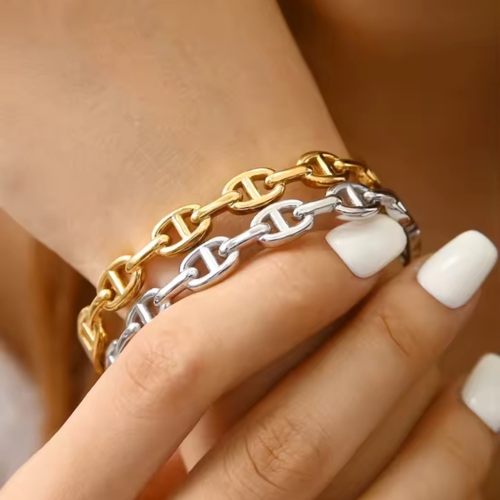 Trendy Gold Silver Link Bracelets Set - Picture 5 of 10